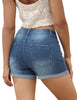 Women Mid Rise Stretch Denim Shorts Ripped Cuffed Hem Jean Shorts