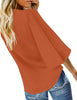 Back view of model wearing Rust V-Neckline Button-Up Tie-Front Top