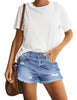 Women Summer High Waisted Sewn Cuffed Hem Buttons Denim Jean Shorts