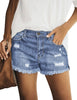 Women Summer High Waisted Sewn Cuffed Hem Buttons Denim Jean Shorts