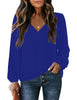 Model wearing royal blue V-neckline bishop sleeves loose fit women's top