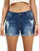 Women Mid Rise Stretch Denim Shorts Ripped Cuffed Hem Jean Shorts