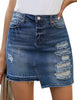 Deep Blue High Waist Distressed High Low Hem Denim Mini Skirt