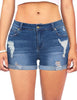 Women Mid Rise Stretch Denim Shorts Ripped Cuffed Hem Jean Shorts