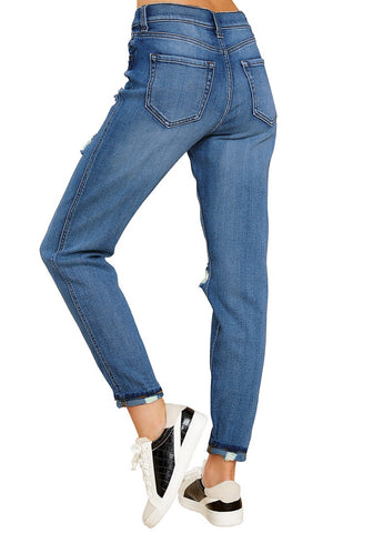 Women's Dark Blue Ripped Distressed Denim Jeans