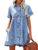 Women's Short Sleeve Button Down Flowy Tiered Babydoll Denim Dress