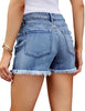 Women's Mid Rise Frayed Ripped Raw Hem Denim Jean Shorts