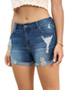 Women Mid Rise Stretch Denim Shorts Ripped Cuffed Hem Jean Shorts