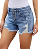 Women's Mid Rise Frayed Ripped Raw Hem Denim Jean Shorts