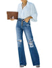Lapis Longing High Waisted Ripped Flare Jeans for Women Distressed Bell Bottom Jeans Wide Leg Pants
