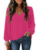 Model wearing hot pink V-neckline bishop sleeves loose fit women's top
