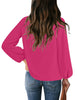 Back view of model wearing hot pink V-neckline bishop sleeves loose fit women's top