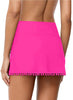 Hot Pink Tulip Hem Tassels Mid-Waist Ruched Swim Skirt