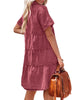 Baroque Rose Women's Short Sleeve Button Down Flowy Tiered Babydoll Denim Dress