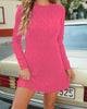 Pink Women Casual A-line Knit Long Sleeve Pullover Sweater Short Dress.