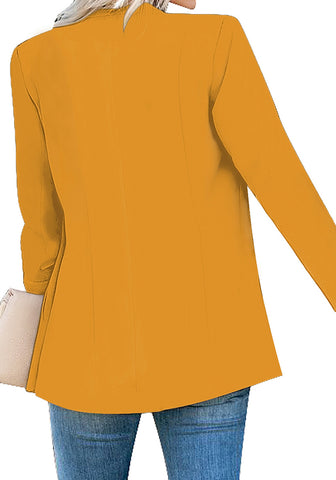 Mustard Yellow Lapel Front-Button Side-Pockets Blazer