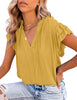 Women's Casual V Neck Tops Ruffle Flutter Shirt Cap Sleeve Blouse