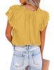 Women's Casual V Neck Tops Ruffle Flutter Shirt Cap Sleeve Blouse