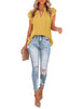 Women's Casual V Neck Tops Ruffle Flutter Shirt Cap Sleeve Blouse