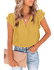 Women's Casual V Neck Tops Ruffle Flutter Shirt Cap Sleeve Blouse