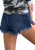 Women's Mid Rise Frayed Ripped Raw Hem Denim Jean Shorts