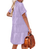 Digital Lavender Women's Short Sleeve Button Down Flowy Tiered Babydoll Denim Dress