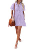 Digital Lavender Women's Short Sleeve Button Down Flowy Tiered Babydoll Denim Dress