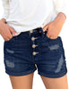 Women High Waisted Denim Shorts Ripped Button Fly Cuffed Jean Shorts