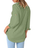 Back view of model wearing Mint Green Long Cuffed Sleeves Lapel Button-Up Blouse