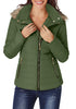 Model wearing army green faux fur hooded zip up quilted jacket 