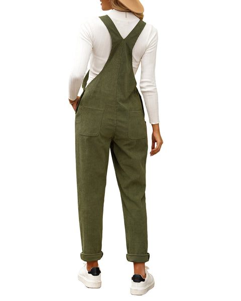 Winter Moss Womens Overalls Corduroy Bib Adjustable Straps Fashion Jumpsuit Overall for Women with Pocket