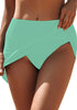 Green Mid-Waist Stretchy Ruched A-Line Swim Skirt