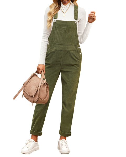 Winter Moss Womens Overalls Corduroy Bib Adjustable Straps Fashion Jumpsuit Overall for Women with Pocket