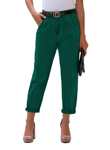 Green Womens Tapered Pants Mom Jeans Trendy Jeans