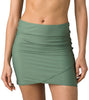 Front view of model wearing olive green tulip hem fitted slim swim skirt