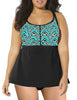 Green Stripe Casual Spliced Zipper Stretchy Two-Piece Tankini Set Swimsuit