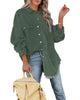 Model wearing dark green drop shoulders contrast corduroy button-down jacket