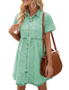 Women's Short Sleeve Button Down Flowy Tiered Babydoll Denim Dress