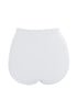 Back view of white high waist ruched swim bottom's 3D image