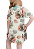 Back view of little model wearing off-white floral cold shoulder ruffle sleeves girl tunic dress