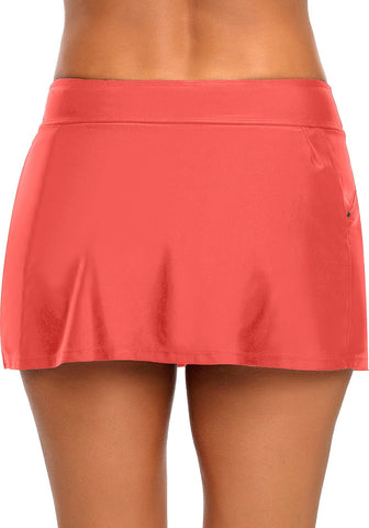 Coral Zipper-Pocket Waistband Skirted Bikini Bottom