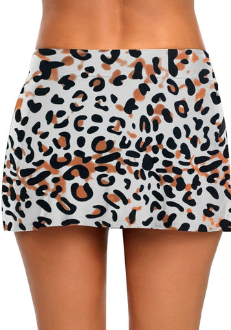 Leopard Print Zipper-Pocket Waistband Skirted Bikini Bottom