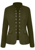 Front view of army green stand collar open-front blazer's 3D image