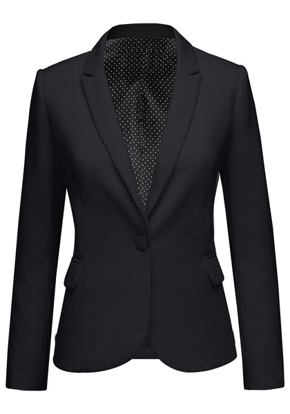 Front view of black back-slit notched lapel blazer's 3D image