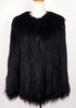 Front view of black faux fur coat