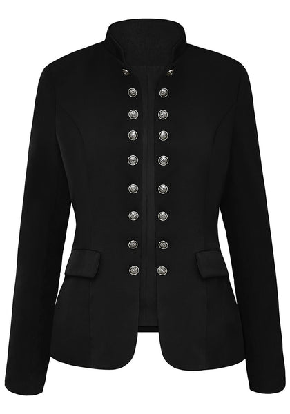 Front view of black stand collar open-front blazer's 3D image