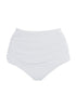 Front view of white high waist ruched swim bottom's 3D image