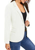 Model poses wearing white back-slit notched lapel blazer