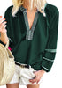 Model wearing green notched V-neckline lantern sleeves boho top