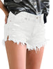Women's Mid Rise Frayed Ripped Raw Hem Denim Jean Shorts